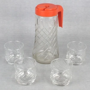TANG Anchor Hocking Promotional 1 qt Pitcher and 4 Glass Set Swirl Original VTG - Picture 1 of 13