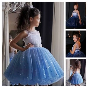 New Little Girl Birthday Dress Sleeveless Tulle Princess Party Wear Kids Clothes - Picture 1 of 7