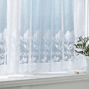 Tulip Floral White Quality Cafe Net Curtain In 12" 18" 24" - SOLD BY THE METRE - Picture 1 of 2