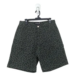 Noon Goons Men 30 Carpenter Shorts Green Leopard Relaxed Denim Cotton NEW - Picture 1 of 7