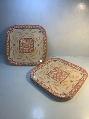 OLD WORLD Temptations Melamine Plastic 4 Square Salad Plates 10.5" Picnic Patio - Image 1 of 4