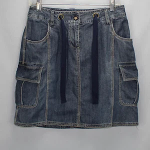 Falda de Jean Merona Denim Talla 2 Cuerdas Corbata Botones Frontal Frontal Trasero Bolsillos Laterales - Imagen 1 de 9