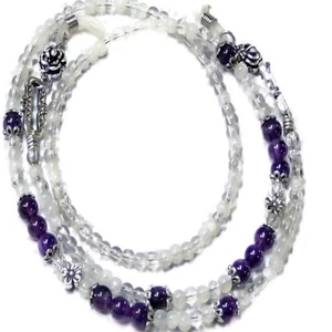 Reading eye glasses, spectacle beaded chain, holder, lanyard purple Amethyst - Picture 1 of 5