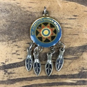 Vintage St Josephs indische Schule Anhänger Hänger Federn Traumfänger Charm *lesen - Bild 1 von 9