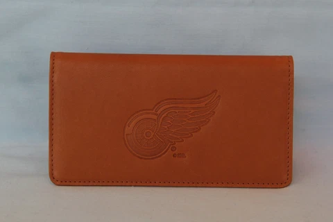 DETROIT RED WINGS   glove Leather Checkbook  NEW  tan + Cover