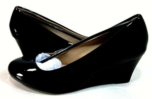 Forever Link Womens Patent Round Toe Wedge Pumps, Black US Size 9 M - Picture 1 of 7