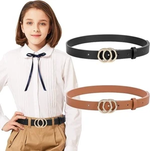 🔥 2 Pack Leather Belts Kids Skinny Double O Ring Buckle Dress Pants Dresses MED - Picture 1 of 7