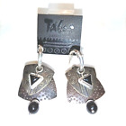 Tabra 2 1/2" Earrings-Hoop Sterling/Bronze, Black Onyx Drop, Dangle-Post, Signed