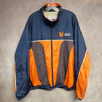 Jaqueta corta-vento masculina rara vintage anos 90 jogador profissional MLB New York Mets zíper GG - Imagem 1 de 4