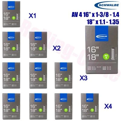 1pack - 4pack Schwalbe Bike Tubes 37-349 AV4 16" x 1-3/8 ~ 1.4,18"x1.1/1.35 - Image 1 of 2