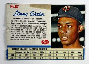 1962 Post Cereal #87 Lenny Green (Twins) 126E-02 - Picture 1 of 2