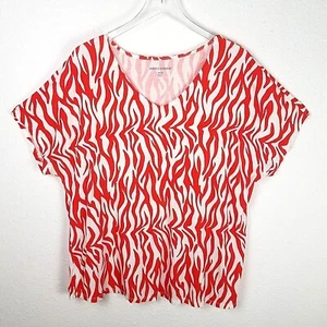 JESSICA LONDON Women's V-Neck T-Shirt 18 20 Red White Tiger Stripe As Is - Picture 1 of 11