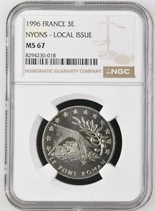 1996 France 3 Euro - Nyons Local Issue Le Pont Roman - NGC MS67 - Picture 1 of 4