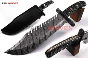 Cuchillo Bowie clásico de caza de acero Damasco forjado a mano raro de 17" mango de madera dura - Imagen 1 de 1