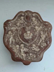 Vintage Genuine Incolay Stone Jewelry/trinket Box Pink Art - Picture 1 of 8