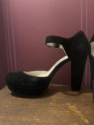KORS MICHAEL KORS BLACK SUEDE PLATFORM Chunky HEELS 9M W STRAPPY Ankle Shoes - Image 1 of 4