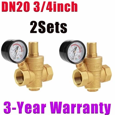 2Sets  Pressure Reducing Valve DN20 3/4"Brass Water Pressure Regulator Gauge USA - Image 1 of 4