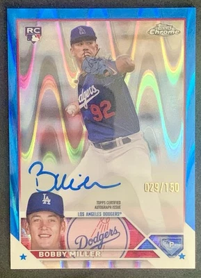 2023 Topps Chrome Update Bobby Miller BLUE REFRACTOR /150 Auto Color Match RC - Image 1 of 3