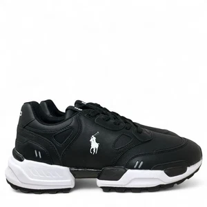 Polo Ralph Lauren uomo 10 sneakers basse in pelle nera stile di vita jogger - Foto 1 di 11