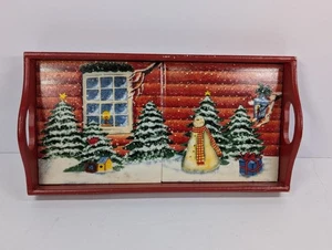 Bandeja para servir Navidad vintage con adornos de madera con azulejos de cerámica - Imagen 1 de 6