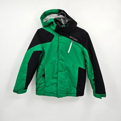 Chaqueta de esquí Spyder Guard jóvenes niños talla 10 verde negro con capucha impermeable 5022-23 Foto 1 de 4