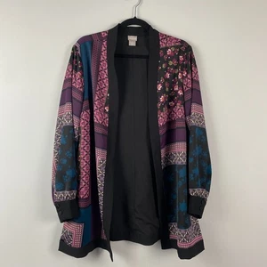 Chicos Bohemian Patchwork Blumen Jacke Größe 2 US Large vorne offen Langarm - Bild 1 von 11