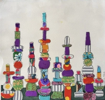 Vintage Mid Century Modernist Mixed Media Still Life Lamps Drawing Signed  - Image 1 of 4