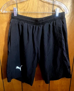 Puma Shorts Mens Medium - Black Logo Drawstring Casual Athletic - Picture 1 of 5
