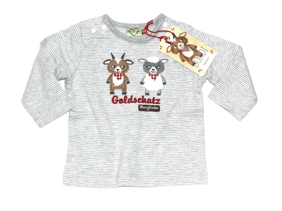 Bondi Bergliebe Shirt Jungen Tracht Goldschatz Ringel Grau Weiß Gr. 68 - Bild 1 von 3