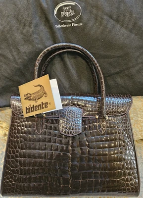 Vtg Brown Bridge Bidente Real Crocodile Italy leather handbag, luxury hand sewn - Image 1 of 4