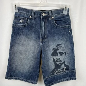 Makaveli Branded Tupac Jean Shorts Jorts Boys Size 10 Hip Hop Y2K Rap Music - Picture 1 of 10