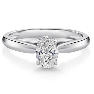 10K White Gold White Lab Grown Diamond Solitaire Engagement Ring For Women | - Picture 1 of 4