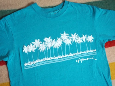 VTG 80s 90s Hanes Hawaii Beach Palm USA Made Blue Travel Surf Tee T-Shirt Mens L - Image 1 of 4