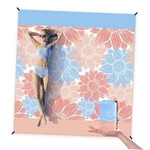 Beach Blanket Sandproof Extra Large Beach Mat Adults 108"X 120" Blue Flower - Picture 1 of 7