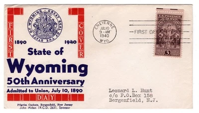 #897 Wyoming 1940 First Day Cover - Pilgrim - Image 1 of 2