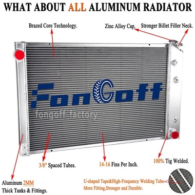 For 1973-1987 Chevy C/K C10/C20/C30/K10 Pickup (V6/V8), 3 Row Aluminum Radiator — 第 1/4 张图片