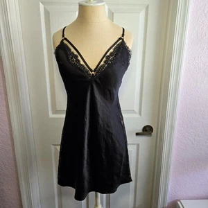Victoria’s Secret Black Satin Lace Strappy Slip Dress Chemise Size S Lingerie - Picture 1 of 7