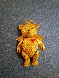 Batya signierte Bär Engel Brosche Anstecknadel Anhänger Herz gelenkig goldfarben 1996 - Bild 1 von 8