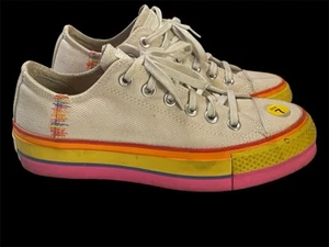 Converse Shoes Womens 7 Chuck Taylor All Star Lift Low White Rainbow Casual EUC - Picture 1 of 8