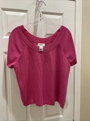 TALBOTS Womens Sz P1XL Short Sleeve Gorgeous Pink Pull Over Top Round Neck - Image 1 of 3