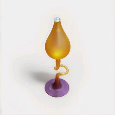 Oil Lamp Vintage NOS Satin Glass Coiled Stem Yellow Blue New In Box Funnel Retro - Изображение 1 из 4