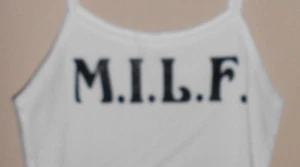 Bella Spaghetti Tank Custom Fun T-Shirt Medium weiß Dirty Shirt M.I.L.F. - Bild 1 von 2
