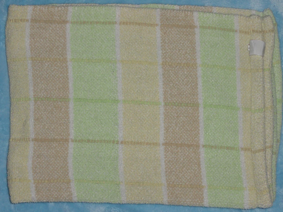 Messages From The Heart Chenille Blanket Plaid Stripe Tan Brown Yellow Green - Image 1 of 1