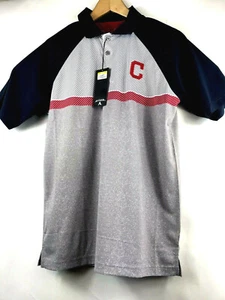Antigua CLEVELAND Guardians Shirt MLB Momentum Gray Stripe/Navy Polo NEW - Picture 1 of 7