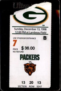 Green Bay Packers Chicago Bears 12/13/98 Ticket Stub Brett Favre 2 TD's - Picture 1 of 2