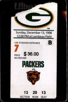 Green Bay Packers Chicago Bears 12/13/98 Ticket Stub Brett Favre 2 TD's - Image 1 of 2