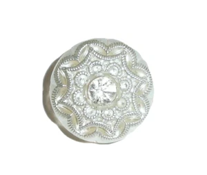 Hermoso vidrio checo satinado blanco con botón de diamantes de imitación botón de diamantes de imitación de 18 mm - Imagen 1 de 12