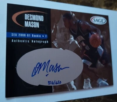 Sage Authentic Auto Bronze 2000/650 Desmond Mason #A33 Rookie Auto RC Foto 1 de 4