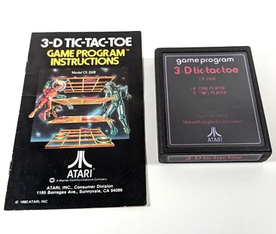 Tested/Works 3-D Tic Tac Toe Atari 2600  Game Cartridge & Manual Combined Ship - Image 1 of 4
