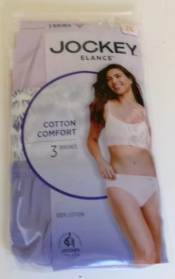 3 Jockey Elance Cotton Comfort Bikini Size 7 Multi-color Style 1489/504 - Image 1 of 2